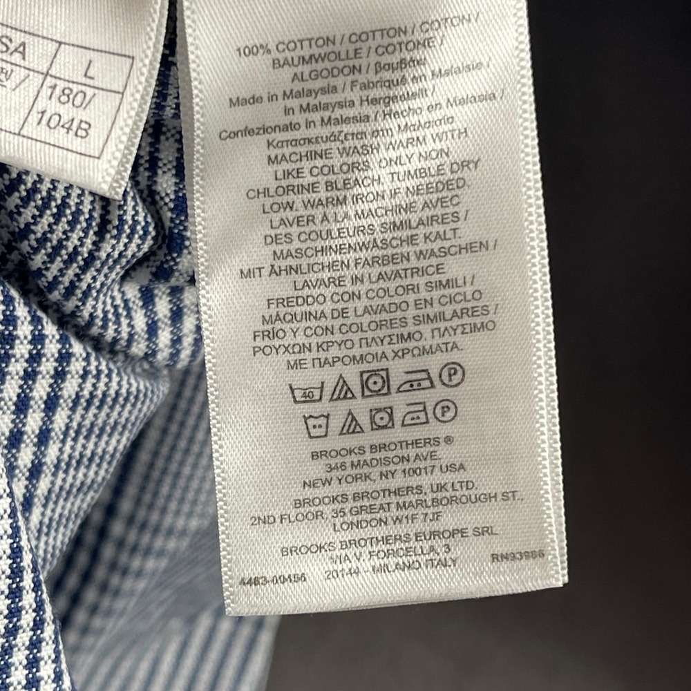 Brooks Brothers Red Fleece Mens Navy Blue White Micro Check Button Down Shirt L - Picture 7 of 8